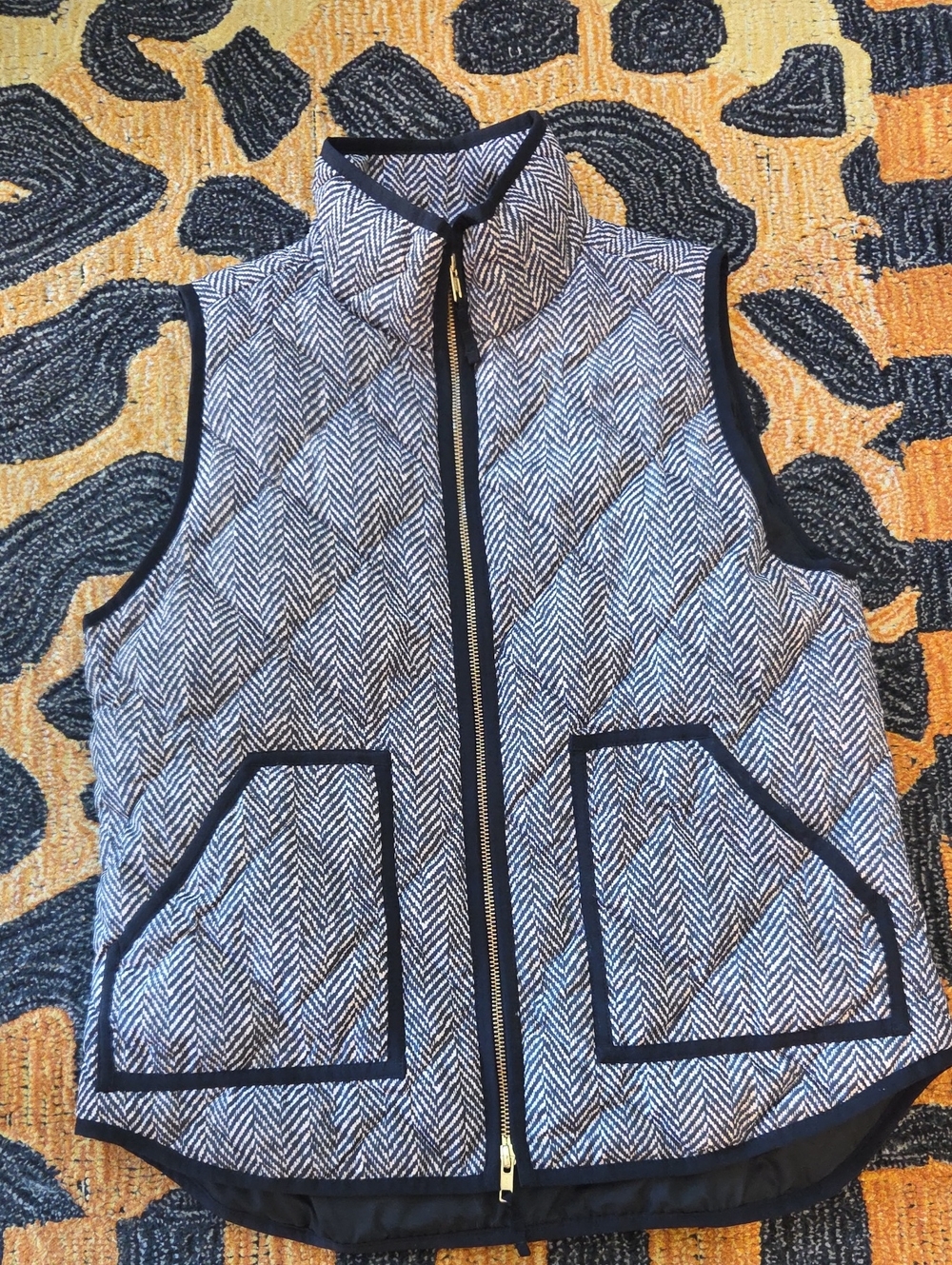 J. Crew Black-and-White Herringbone Quilted Vest